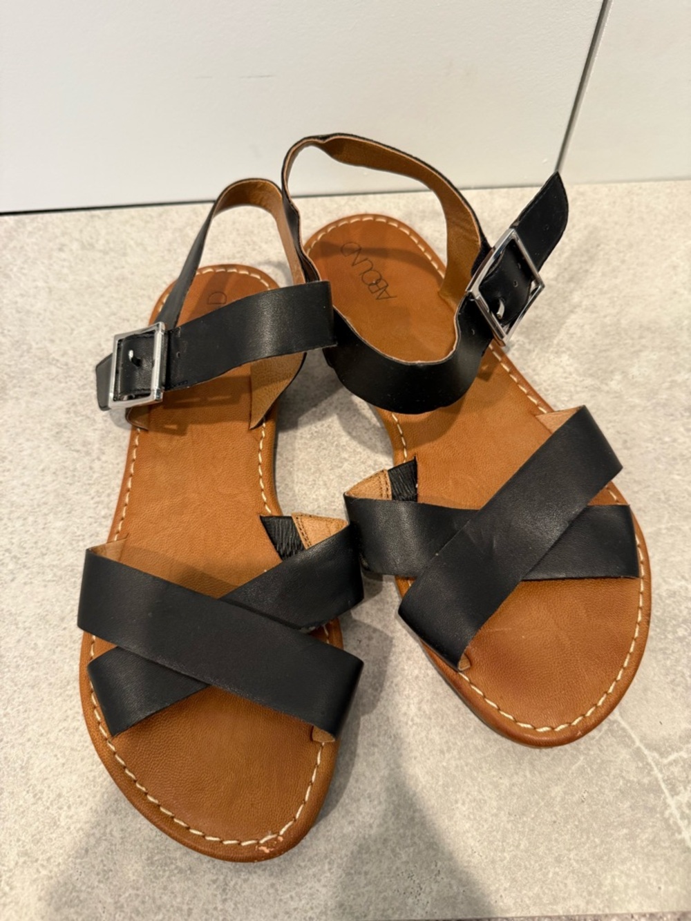 Abound Black Leather-Look Crisscross Strap Sandals